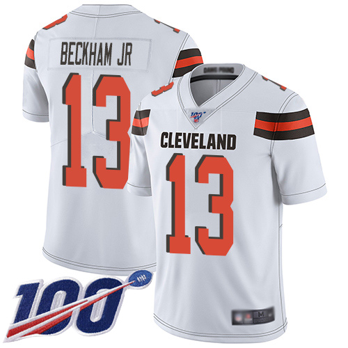 Cleveland Browns Odell Beckham Jr Men White Limited Jersey #13 NFL Football Road 100th Season Vapor Untouchable